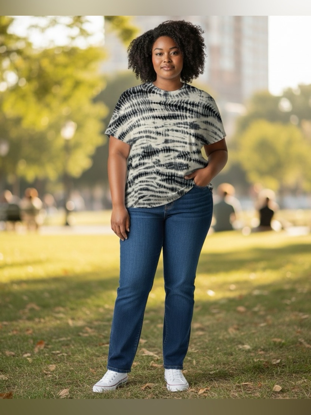Time and Tru Black & White Tie-Dye Relaxed Fit Tee - Size XL